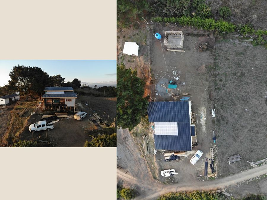 Vista cenital de la casa y el terreno despejado alrededor